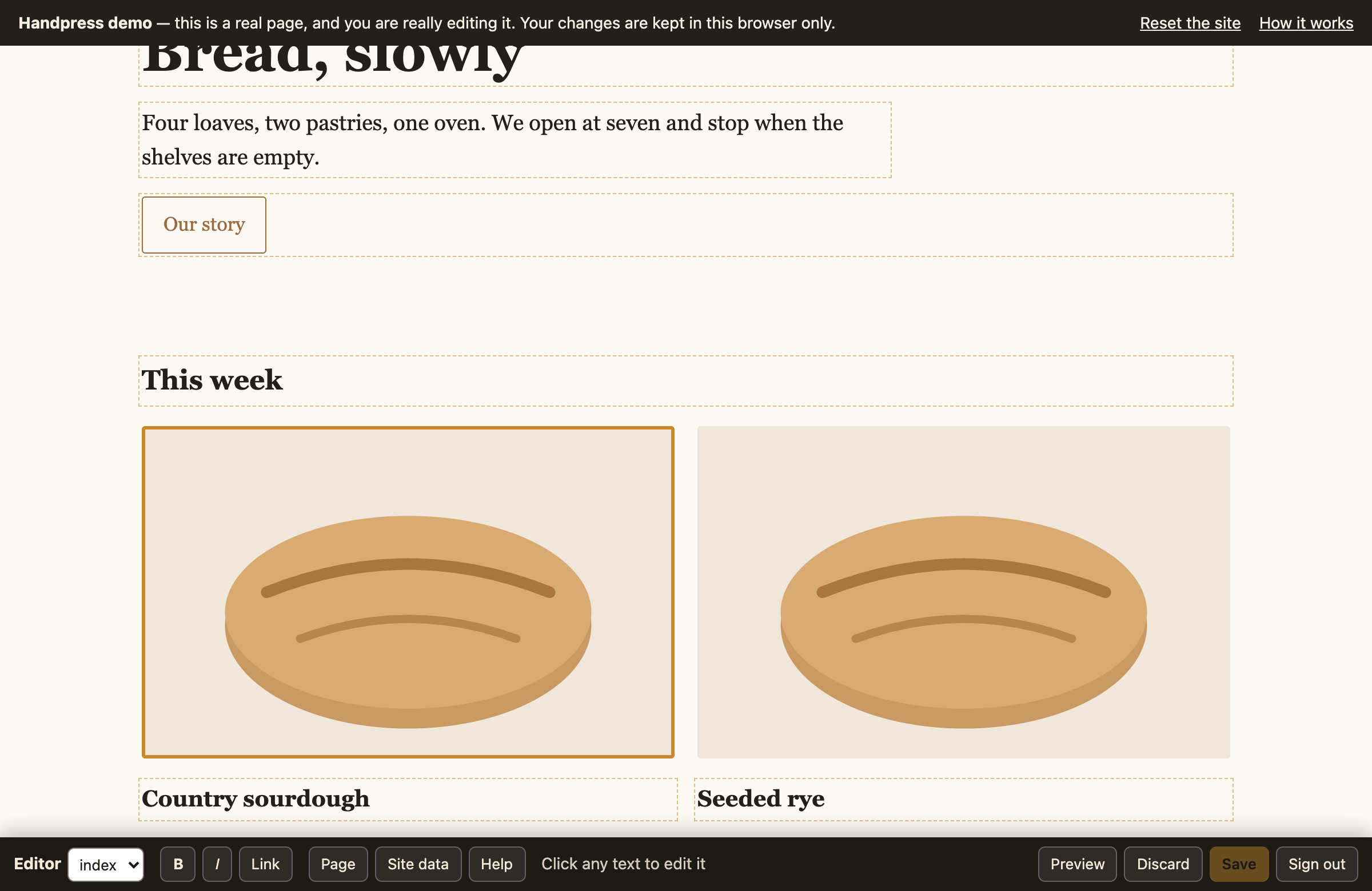 Two product cards side by side, one highlighted, with small duplicate, move and delete buttons in its corner.